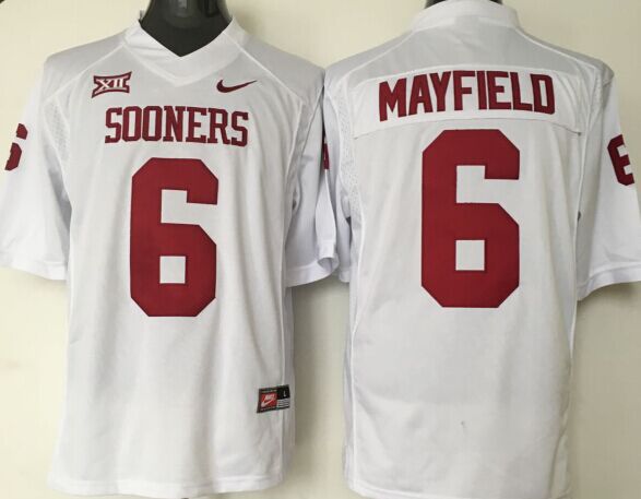 Men Oklahoma Sooners #6 Mayfield White Nike 2025 NCAA Jersey